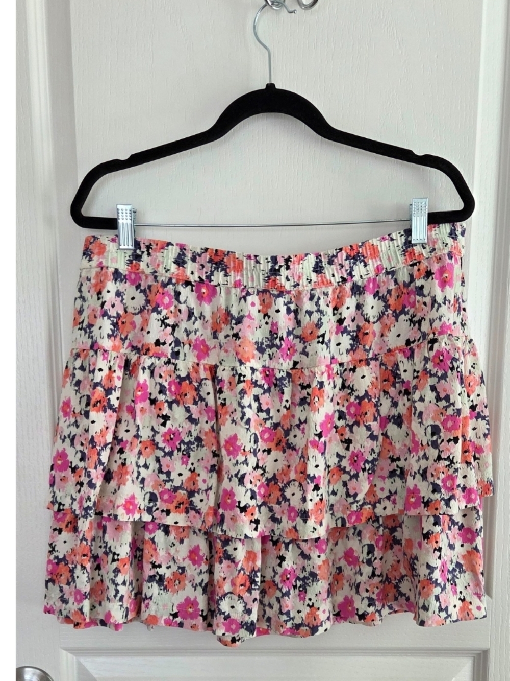 Floral Tiered Mini Skirt in Pink and Cream